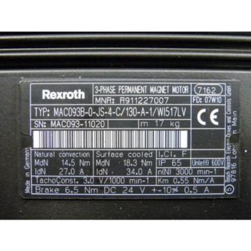 Rexroth Australia Australia MAC093B-0-JS-4-C/130-A-1/WI517LV 3-Phase Permanent Magnet Motor = überho