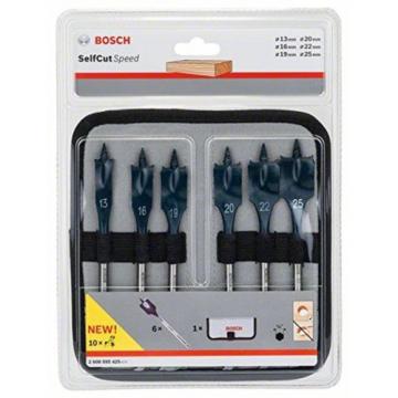 Bosch 2608587793 1/4&#034; 6 Piece Selfcut Flat Spade Wood Bits Set in Wallet NEW