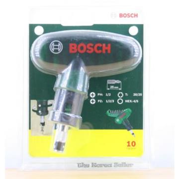 Genuine Bosch T-shaped Screwdriver 10 Piece Set - 9 pcs bits housed in the body