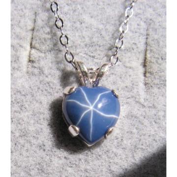 LINDE LINDY CF BLUE STAR SAPPHIRE CREATED HEART PENDANT 2ND .925 S/S CHAIN