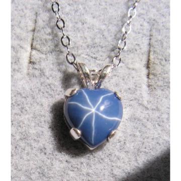 LINDE LINDY CF BLUE STAR SAPPHIRE CREATED HEART EARRING PENDANT CHAIN SET .925