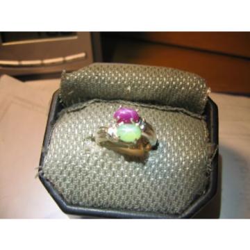 GEMINI 2 STONE LINDE STAR MINT/RED SAPPHIRE RING. .925 STERLING  SZ 6 &amp; MORE