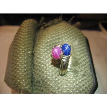 GEMINI  BLUE/PINK LINDE STAR SAPPHIRE RING .925 STERLING SILVER SIZE 6.25 &amp; MORE