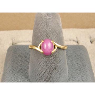 SIGNED VINTAGE LINDE LINDY PINK STAR RUBY CREATED SAPPHIRE RING SOLID 14K Y GOLD
