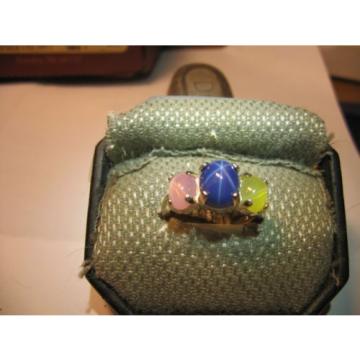 3 STONE 3 COLOR LINDE STAR SAPPHIRE RING .925 STERLING SILVER SIZE 7.5