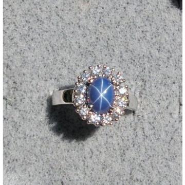 HALO LINDE LINDY CRNFLWR BLUE STAR SAPPHIRE CREATED SECOND RING STAINLESS STEEL