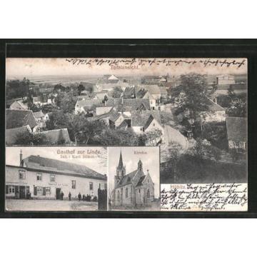 alte AK Hübitz, Gasthof zur Linde, Kirche, Ortspanorama