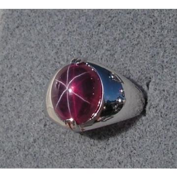 PMP LINDE LINDY TRANS RED STAR RUBY CREATED SAPPHIRE RING RHODIUM PLATE .925 SS