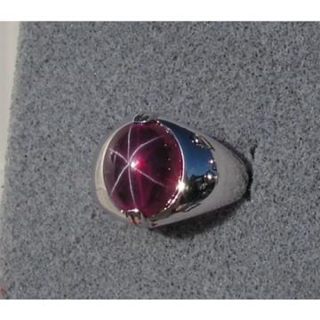 PMP LINDE LINDY TRANS RED STAR RUBY CREATED SAPPHIRE RING RHODIUM PLATE .925 SS