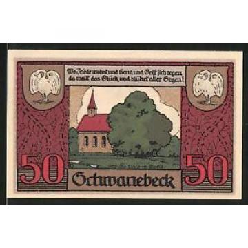 Notgeld Schwanebeck 1921, 50 Pfennig, 1000 Jahre alte Linde &amp; Kapelle, Ortswapp