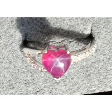8X8MM HEART LINDE LINDY RED STAR RUBY CREATED SAPPHIRE  2ND RD PLT .925 SS RING
