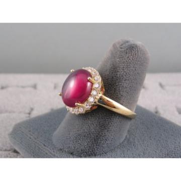 PMP LINDE LINDY TRANSPARENT RED STAR SAPPHIRE CREATED HALO RING YLGD PLT .925 SS