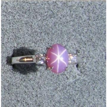 VINTAGE LINDE LINDY DUSKY ROSE STAR SAPPHIRE CREATED ACCENTD RING RD PLT .925 SS