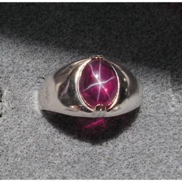 MEN&#039;S 10x8mm 3+ CT TRN RED LINDE LINDY STAR SAPPHIRE CREATED RUBY SECOND RING SS