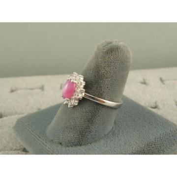 VINTAGE LINDE LINDY DUSKY ROSE STAR SAPPHIRE CREATED HALO RING RD PLT .925 SS