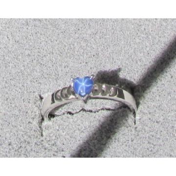 4X4 MM HEART LINDE LINDY CF BLUE STAR SAPPHIRE CREATED 2ND RD PLT .925 S/S RING