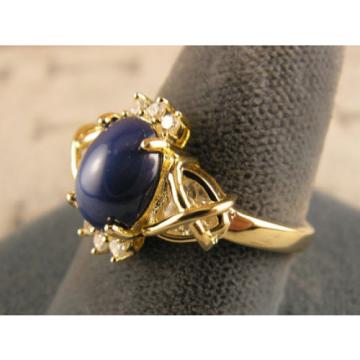 VINTAGE SIGNED LINDE LINDY CF BLUE STAR SAPPHIRE CREATED CAP HRT RING YGP.925 SS