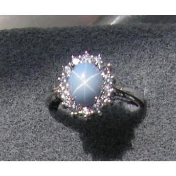 VINTAGE LINDE LINDY SIGNED LT AZURE BLUE STAR SAPPHIRE CREATED HALO RING RDPL SS