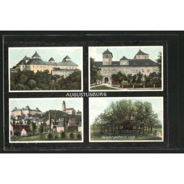 schöne AK Augustusburg, Panorama, Schloss &amp; verkehrt gepflanzte Linde 1908