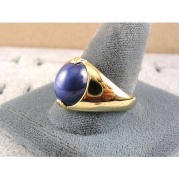 SIGNED VINTAGE LINDE LINDY CRNFLWER BLUE STAR SAPPHIRE CREATED RING YGP .925 S/S
