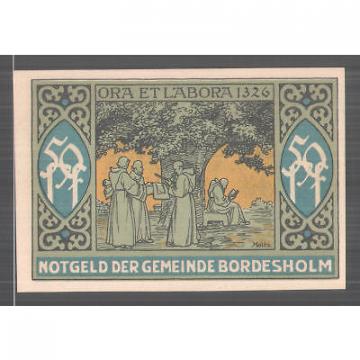 Notgeld Bordesholm 1921, 50 Pfennig, Stadtwappen, Mönche sitzen vor Linde