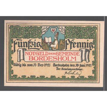 Notgeld Bordesholm 1921, 50 Pfennig, Stadtwappen, Mönche sitzen vor Linde