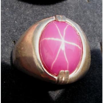 MENS 16X12mm 9+ CT LINDE LINDY PINK STAR SAPPHIRE CREATED RUBY SECOND RING SS