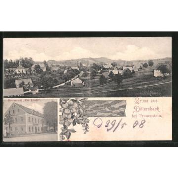 tolle AK Dittersbach, Gasthaus zur Linde, Gesamtansicht 1908