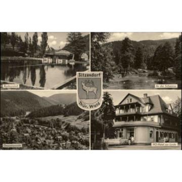 Sitzendorf Thüringer Wald DDR Mehrbildkarte 1960 Badeanstalt Hotel zur Linde u.a