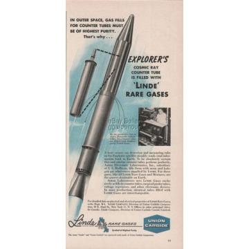1958 Union Carbide Rare Pure Gases Gas Anton Labs Missile Rocket Linde Art Ad