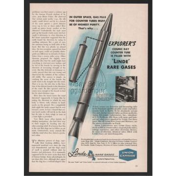 1958 Union Carbide Rare Pure Gases Gas Anton Labs Missile Rocket Linde Art Ad