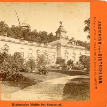 E. LINDE BERLIN GERMANY 1874 STEREOVIEW WINDMILL POTSDAM  SANSSOUCI  CASTLE