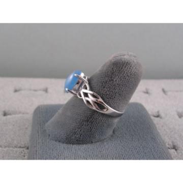 VINTAGE SIGNED LINDE BAHAMA BLUE STAR SAPPHIRE CREATED RING RHOD PL .925 S/S