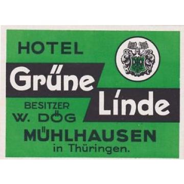 Germany Muehlhausen Hotel Gruene Linde Thueringen Vintage Luggage Label sk1200