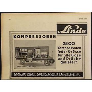 Linde Kompressoren,fahrb.Preßluftanlage,Maschin.fab.Sürth,Köln,orig.Anzeige 1937