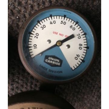 VINTAGE BRASS UNION CARBIDE LINDE DIVISION WELDING REGULATOR PRESSURE GAUGE