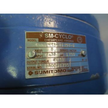 Sumitomo Geared Baldor 3 HP AC Motor CWDM3611T 8:1 Gear Box CNHJMS3-6125Y-8