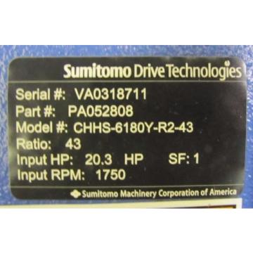 SUMITOMO PA052808 CHHS-6180Y-R2-43 SM-CYCLO 43:1 RATIO SPEED REDUCER GEARBOX Origin