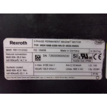 Rexroth MSK100B-0200-NN-S1-BG0-NNNN 3 Phase Permanent Magnet Motor MOT4051