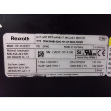 Rexroth MSK100B-0200-NN-S1-BG0-NNNN 3Ph Permanent Magnet Motor MOT4048