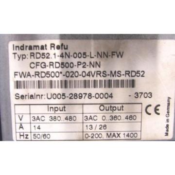 REXROTH INDRAMAT CFG-RD500-P2-NN  DRIVE  RD521-4N-005-L-NN-FW  60 DAY WARRANTY