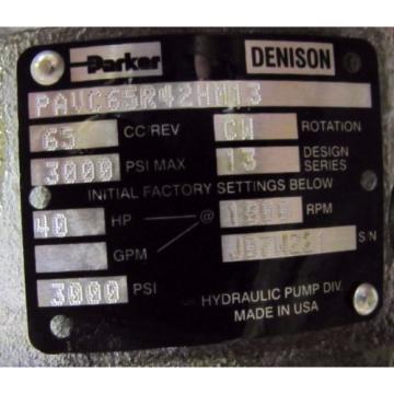 PARKER DENISON PAVC65R42HM13 40 HP 65 CC CW ROTATION 1800 RPM HYDRAULIC PUMP NIB